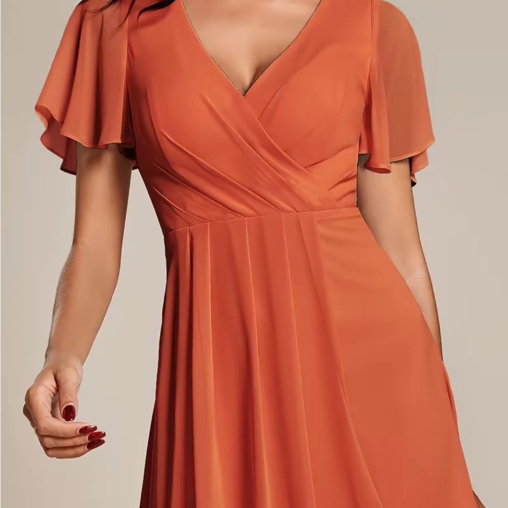 Burnt Orange Flutter Sleeve Dress